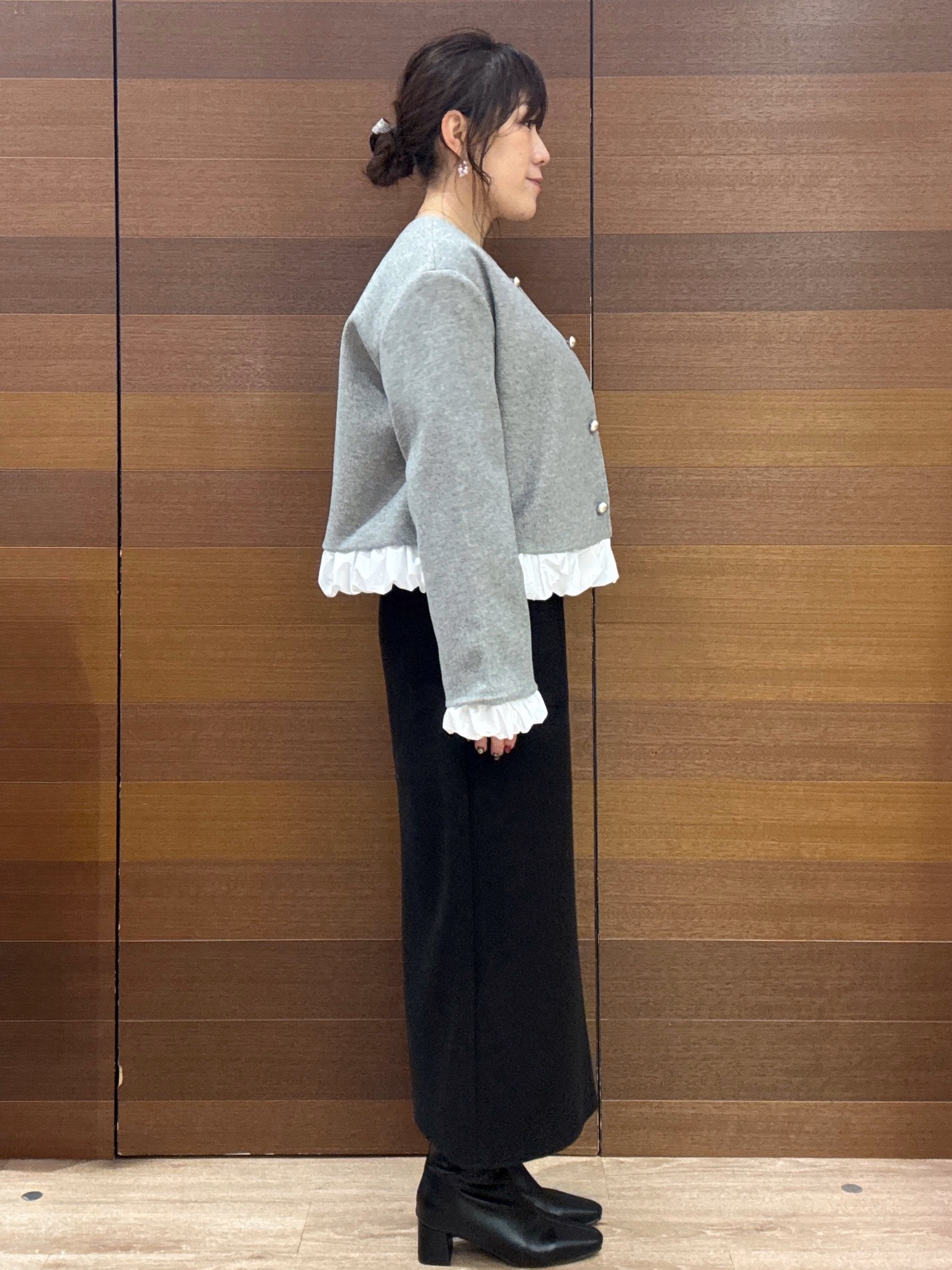 maichiさんの「OPAQUE.CLIP｜異素材フリルウールライクコート【吸湿発熱／防シワ／洗える】」を使ったコーディネート