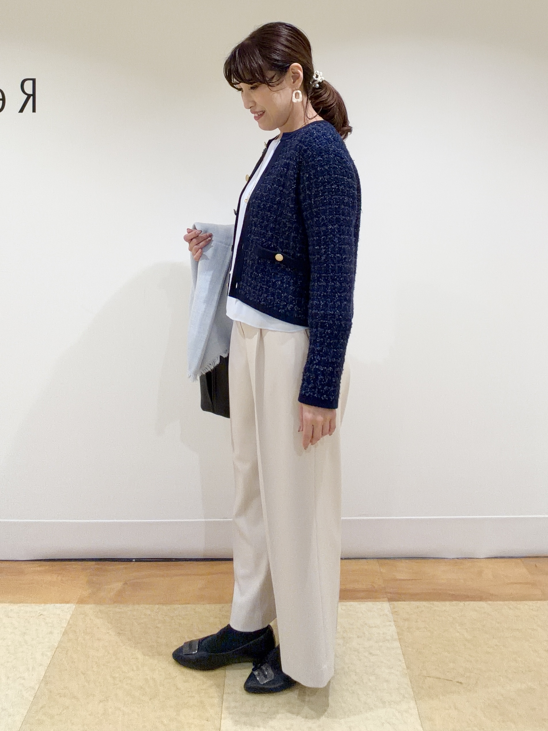 ayaさんの「Reflect｜【洗える】ツイード調ニットカーディガン」を使ったコーディネート