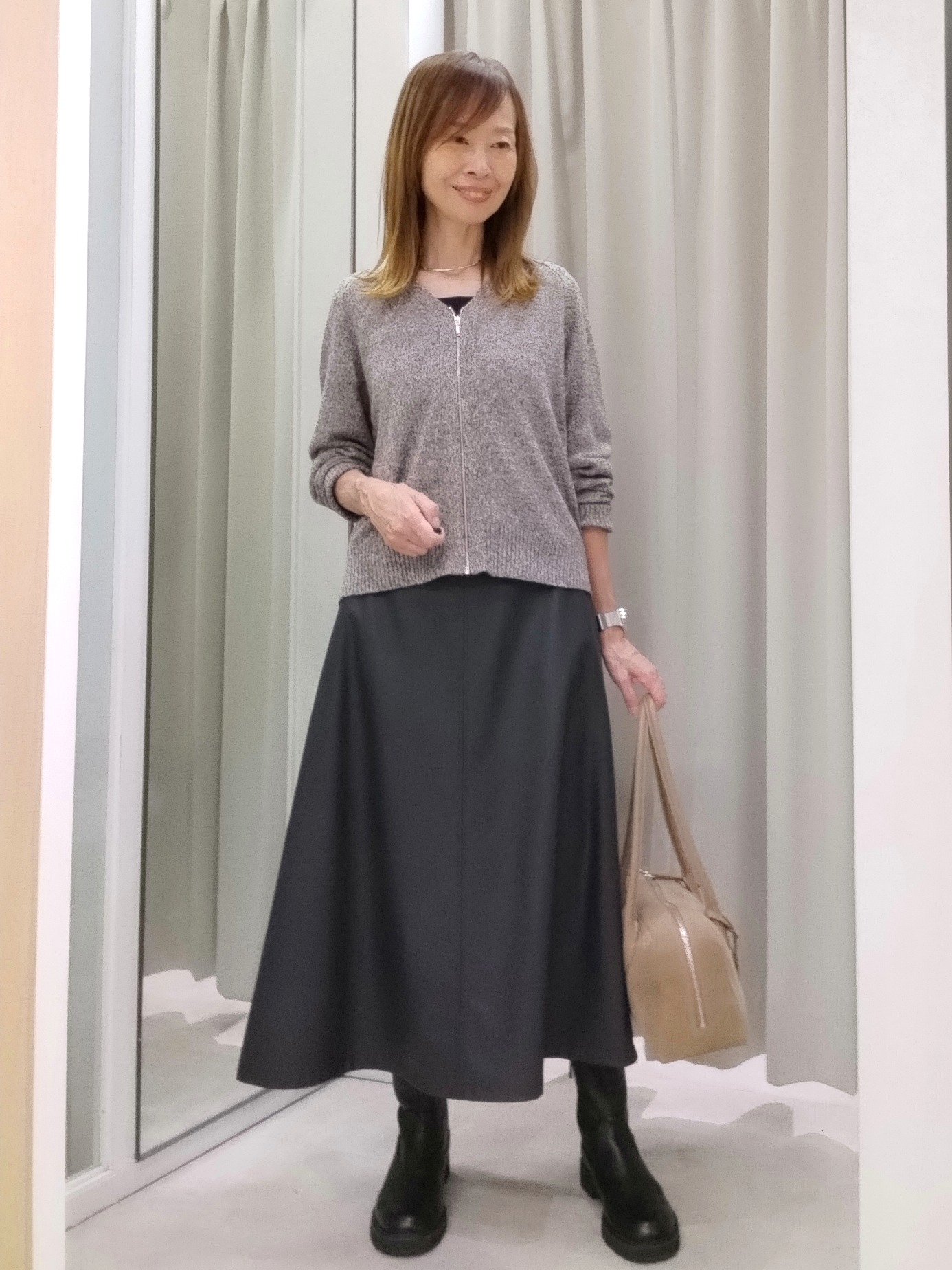 もりさんの「UNTITLED｜【店頭人気！】杢調ジップカーディガン」を使ったコーディネート