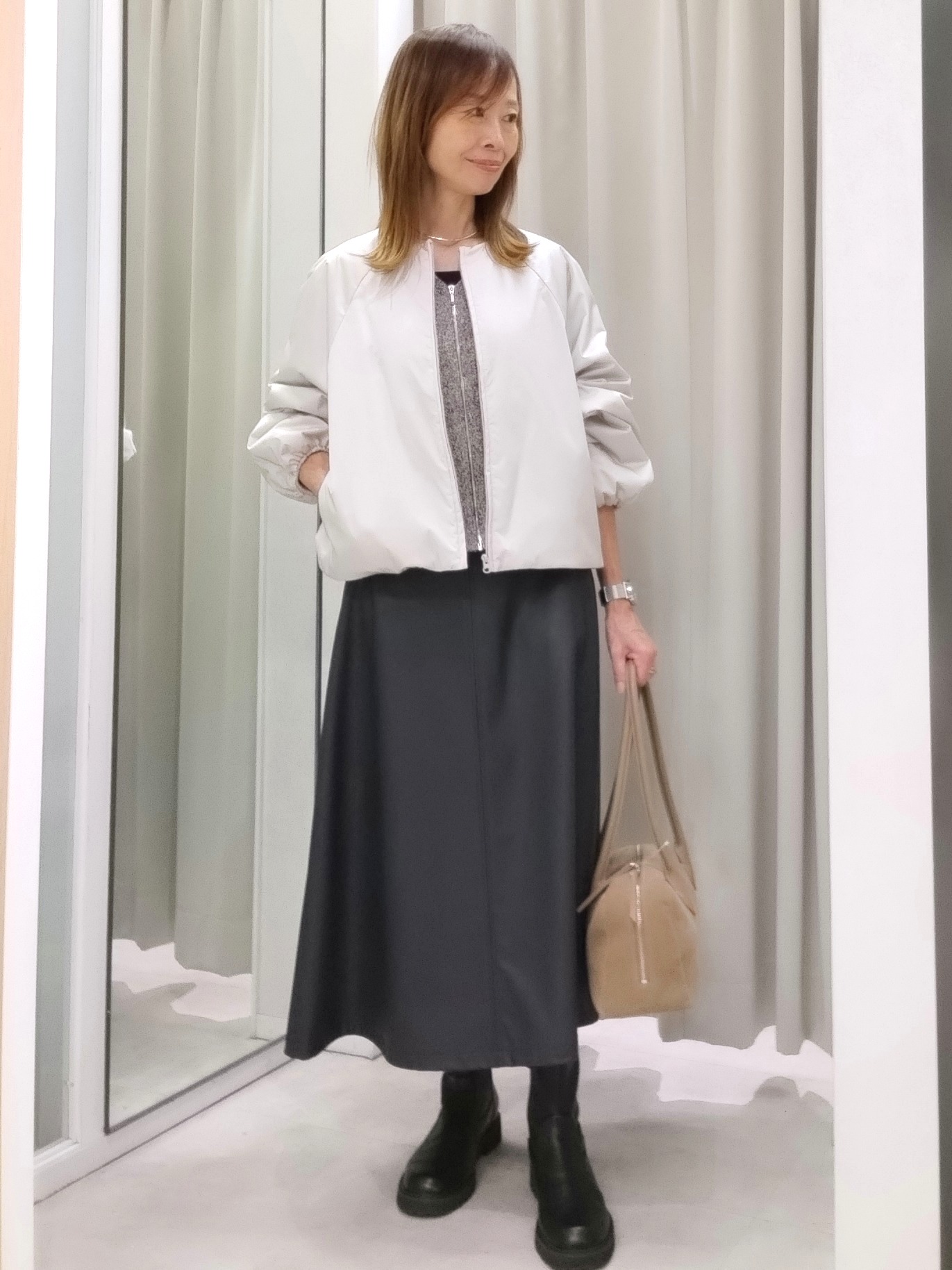 もりさんの「UNTITLED｜【店頭人気！】杢調ジップカーディガン」を使ったコーディネート