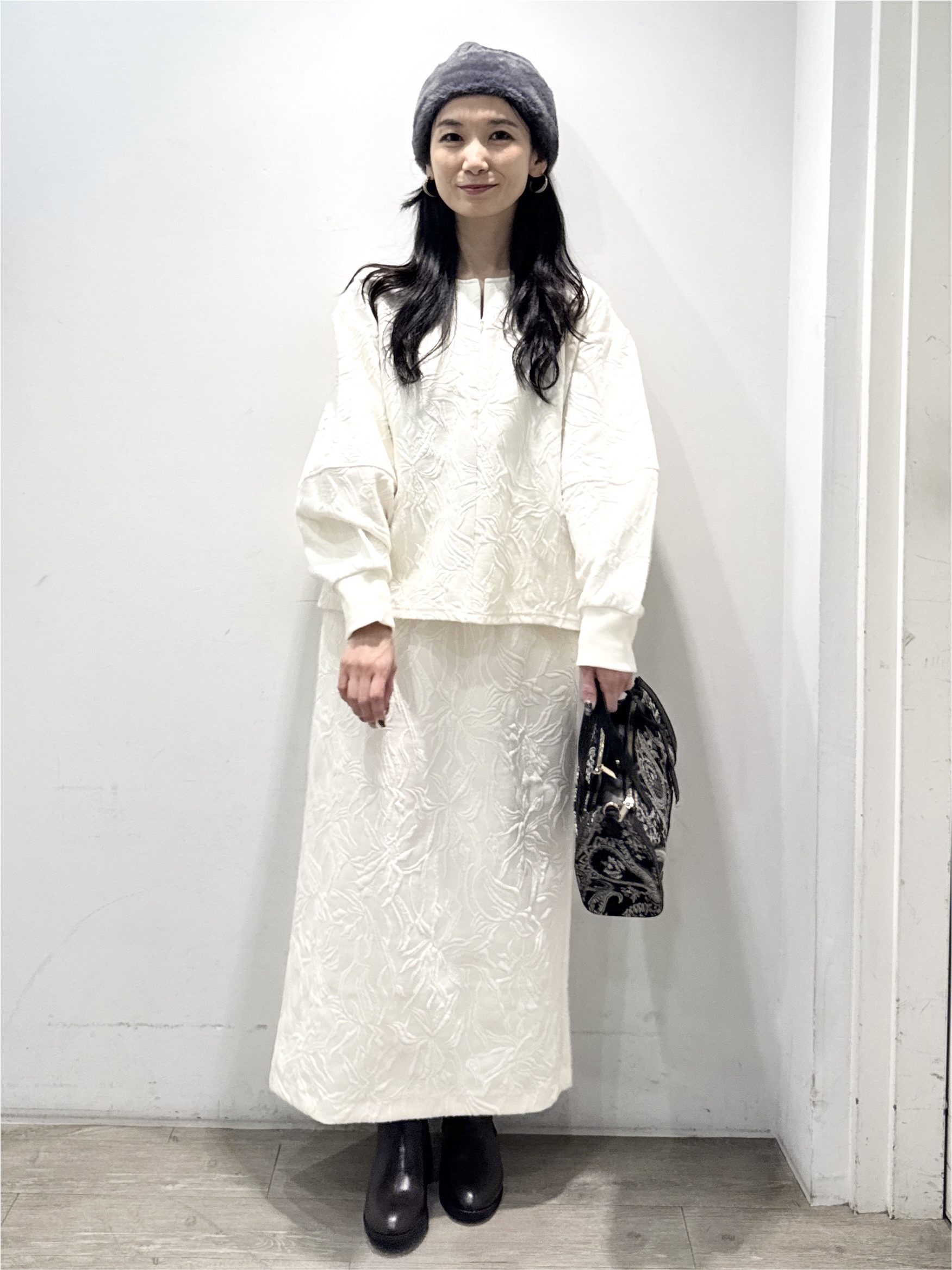 yuicciさんの「OPAQUE.CLIP｜ふくれジャカードプルオーバー／セットアップ可【洗濯機OK】」を使ったコーディネート