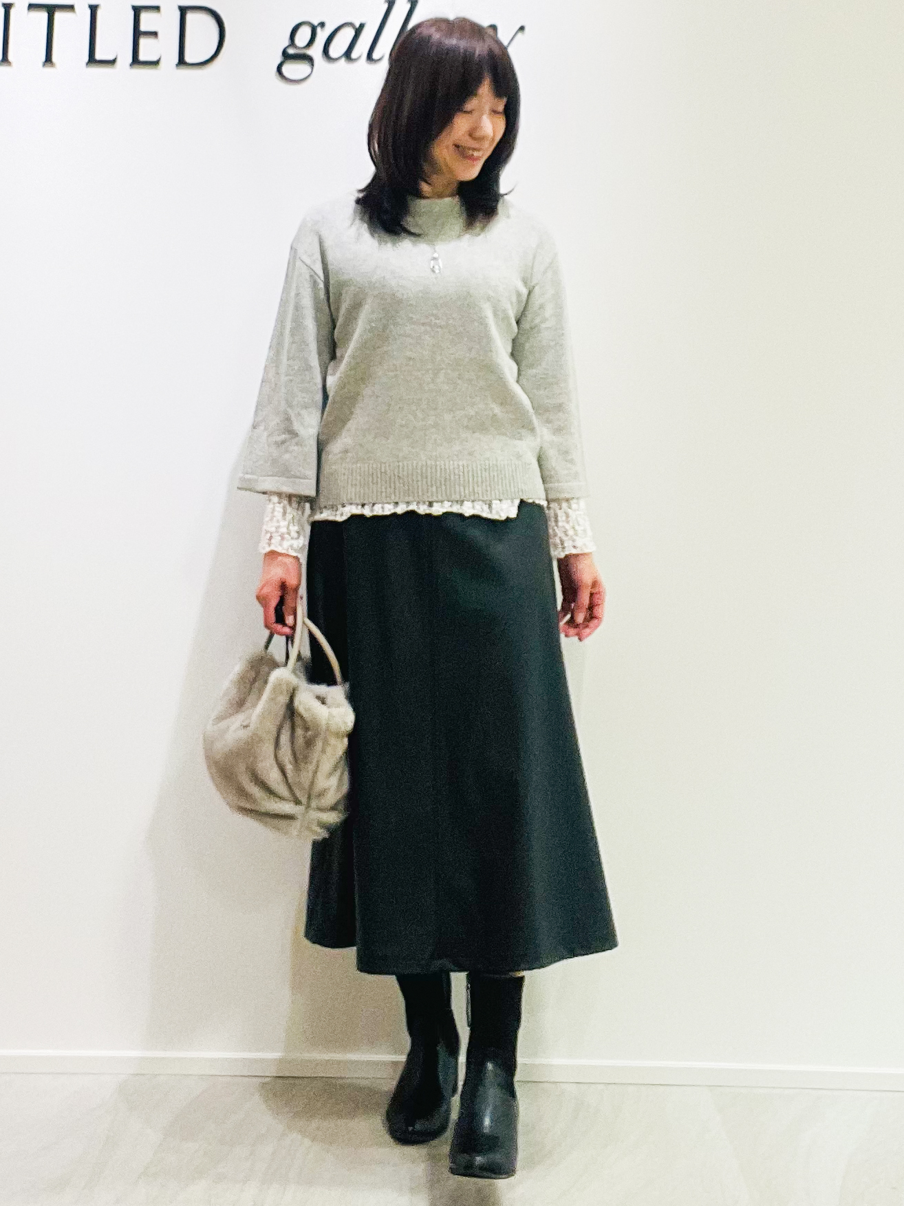 めいさんの「UNTITLED｜【アンサンブル可/手洗い可】杢調プルオーバーニット」を使ったコーディネート