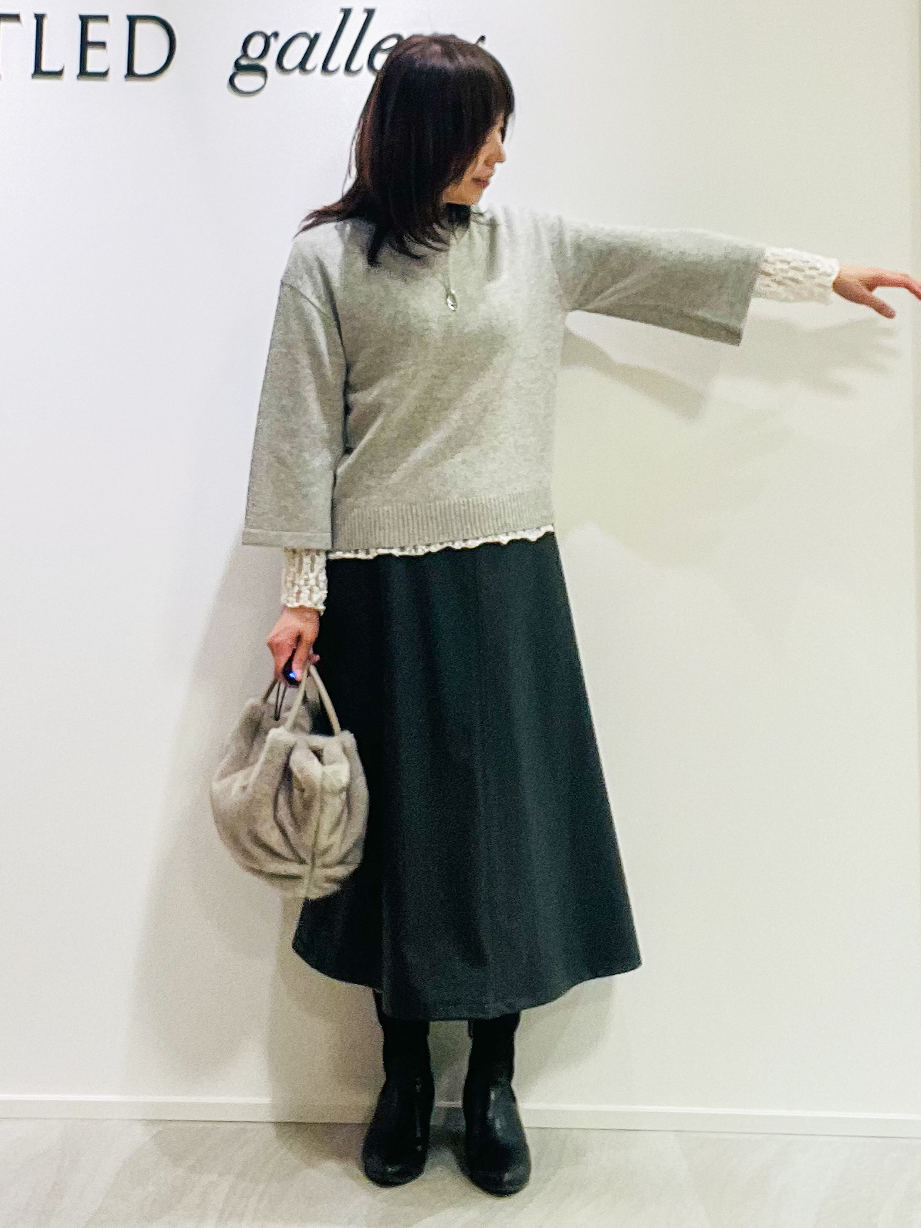 めいさんの「UNTITLED｜【アンサンブル可/手洗い可】杢調プルオーバーニット」を使ったコーディネート