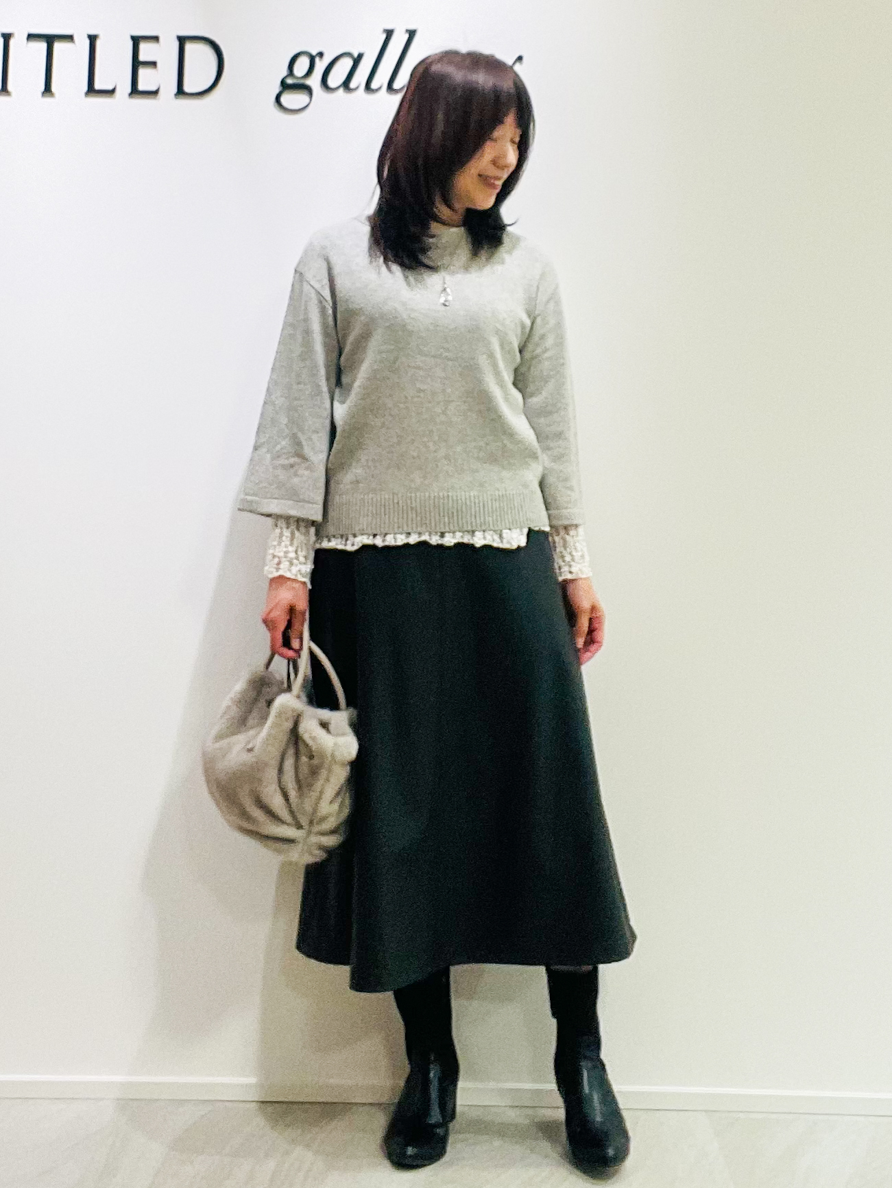 めいさんの「UNTITLED｜【アンサンブル可/手洗い可】杢調プルオーバーニット」を使ったコーディネート