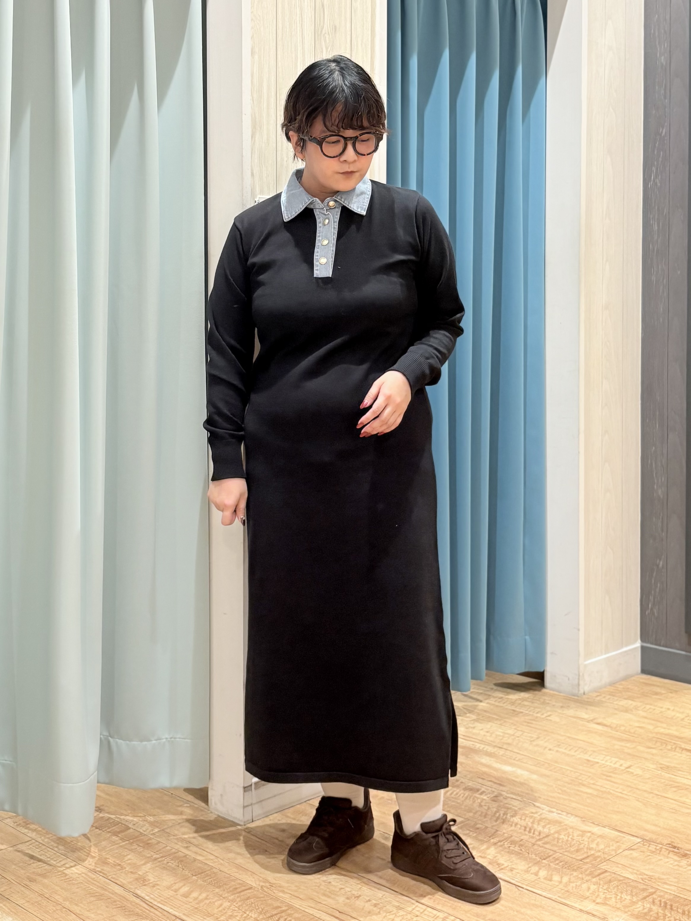 砂糖さんの「SHOO･LA･RUE｜【洗濯機可/S-LL】ジャケット感覚で着られる バイカラーニットカーディガン」を使ったコーディネート