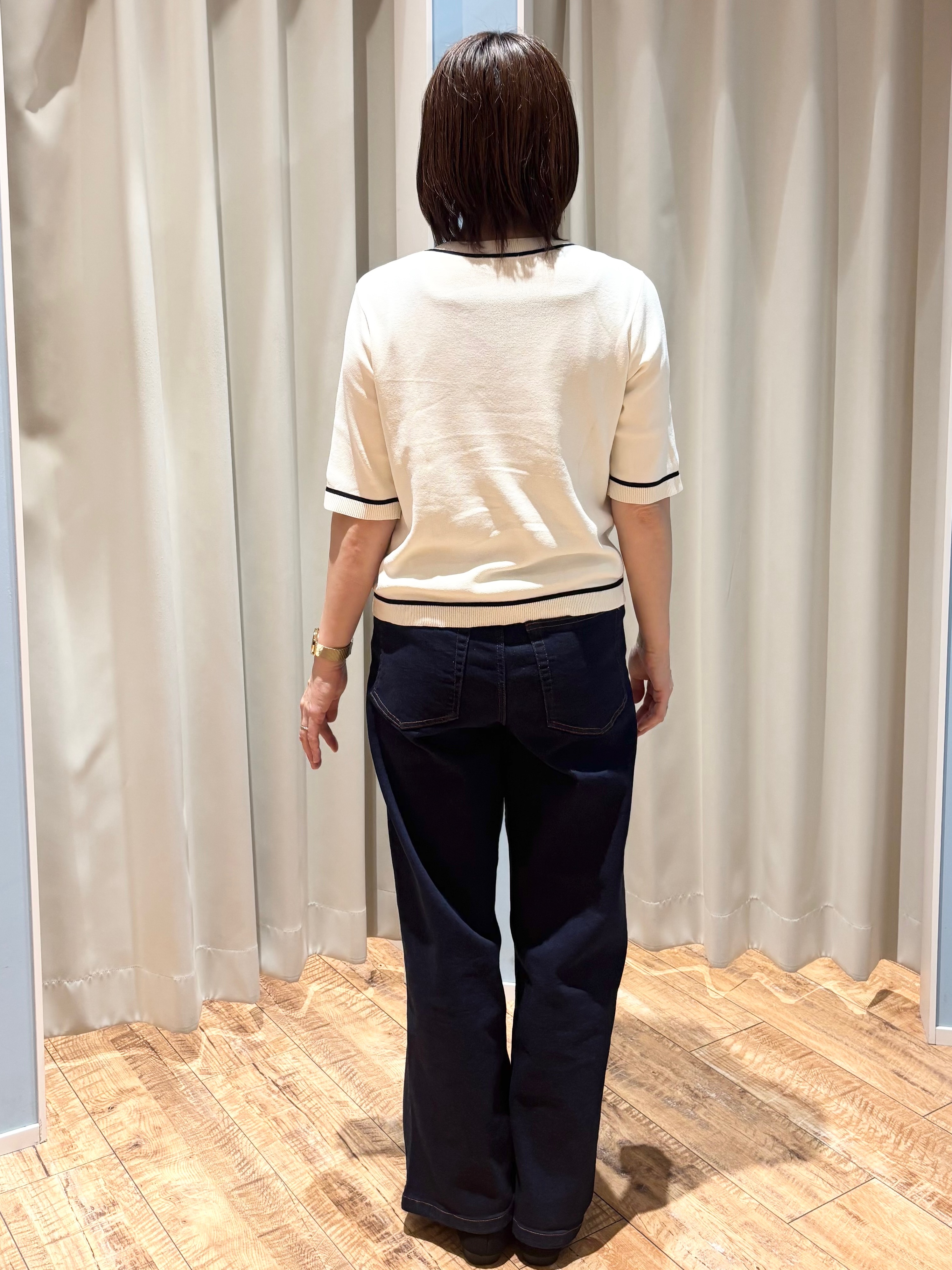 rieさんの「SHOO･LA･RUE｜【UV/S-LL/洗濯機可】毛玉になりにくい 配色5分袖カーディガン」を使ったコーディネート