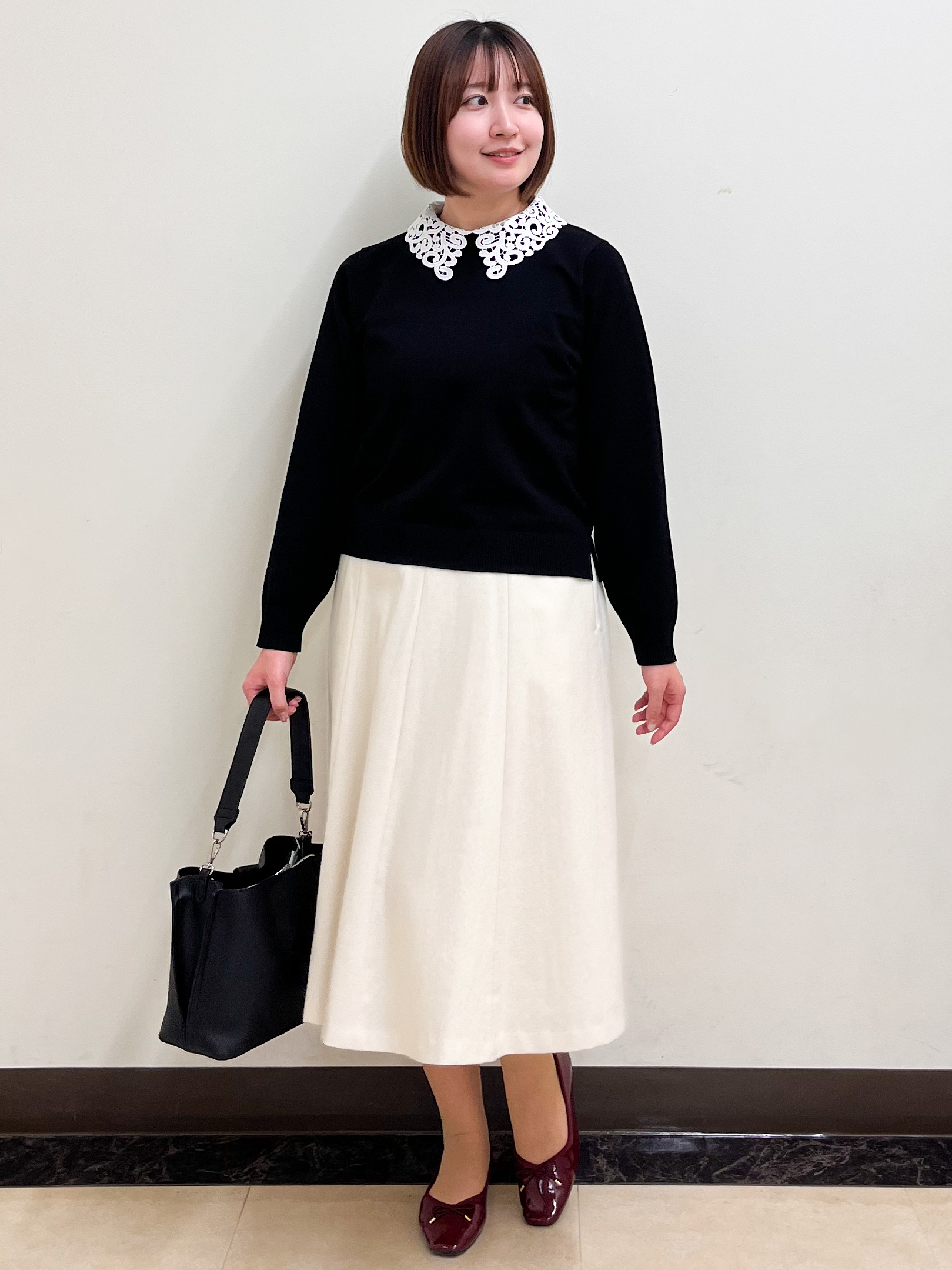 mikikoさんの「Reflect｜【洗える／付け衿】レース衿付きストレッチニット」を使ったコーディネート