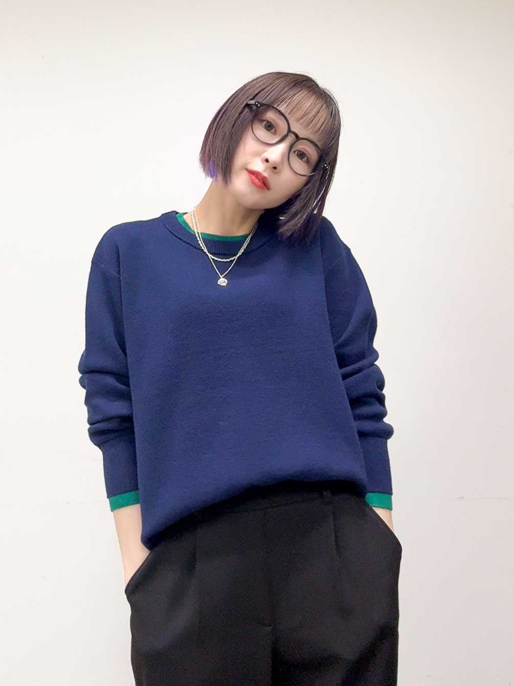 𝐜𝐡𝐢𝐤𝐚さんの「SHOO･LA･RUE｜【洗濯機可/S-LL】配色がアクセント スウェットライクニット」を使ったコーディネート
