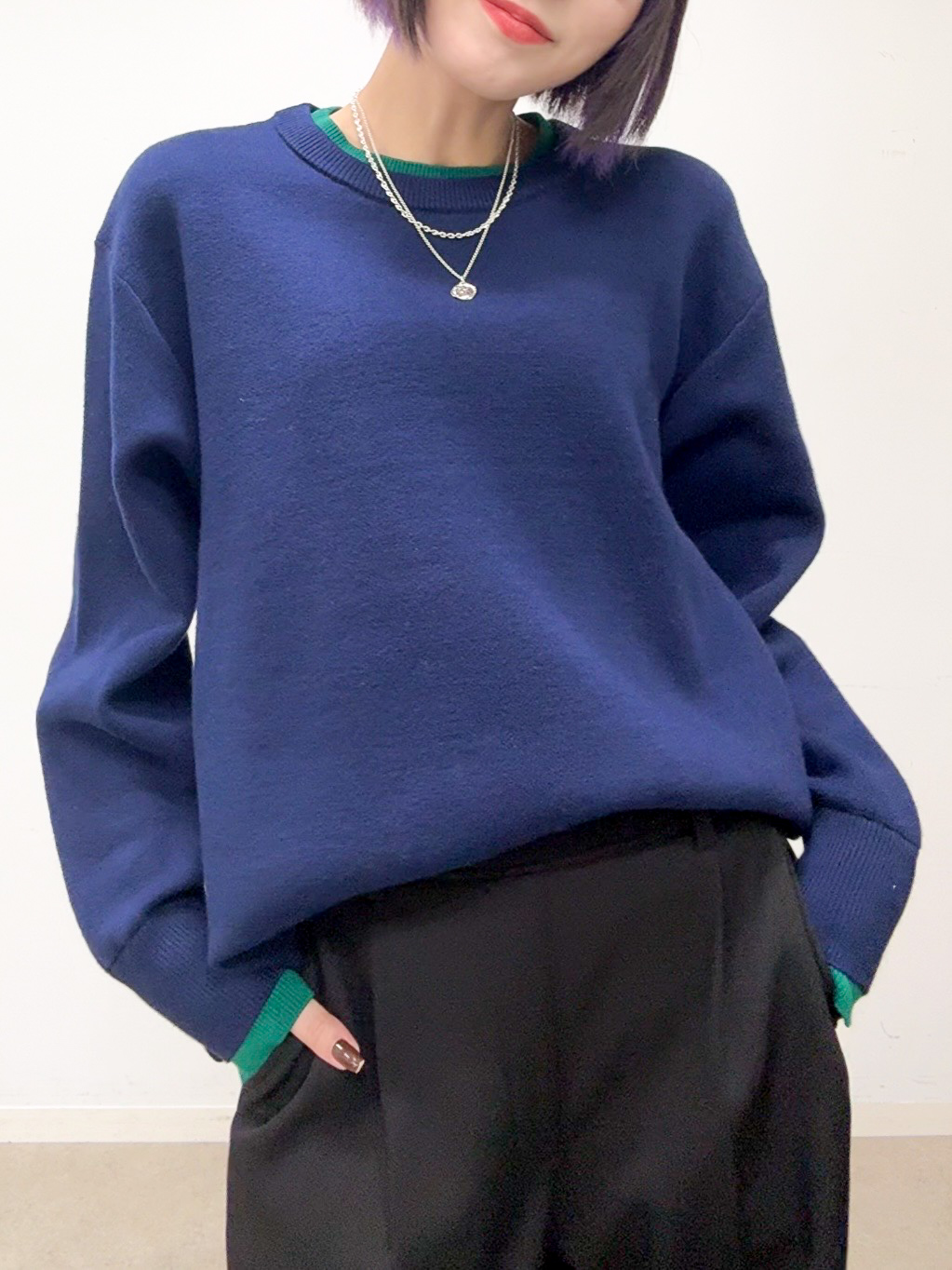 𝐜𝐡𝐢𝐤𝐚さんの「SHOO･LA･RUE｜【洗濯機可/S-LL】配色がアクセント スウェットライクニット」を使ったコーディネート