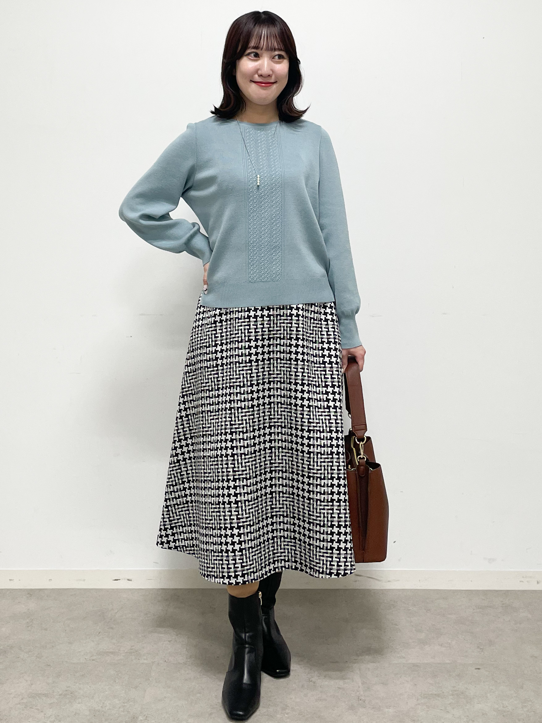 yukariさんの「Reflect｜【マシンウォッシュ】レース風編み柄ニット」を使ったコーディネート