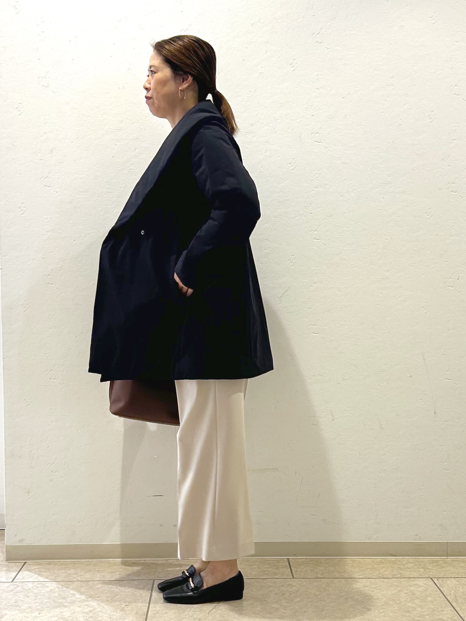 hiroeさんの「Reflect｜【手洗い／撥水／保湿】ショールカラー 中綿入りコート」を使ったコーディネート