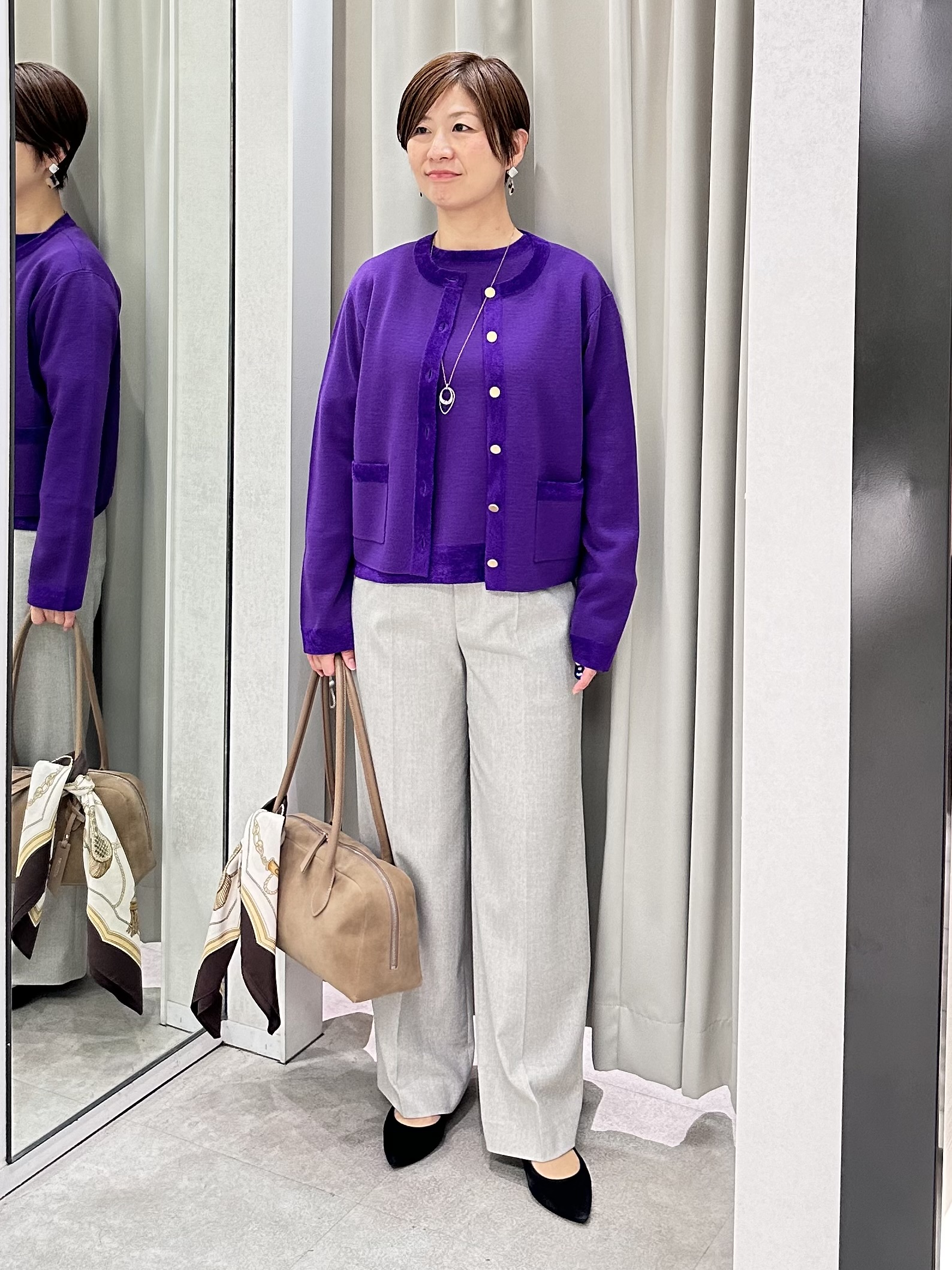 みなこさんの「UNTITLED｜【アンサンブル可/上品映え】モールラインクルーネックニット」を使ったコーディネート