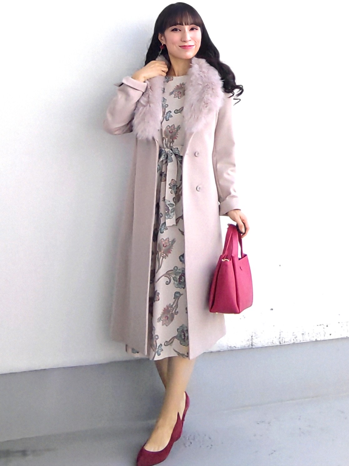 keinaさんの「SunaUna｜【日本製／フォックスファー／カシミヤ混】ファー付ウール混コート」を使ったコーディネート