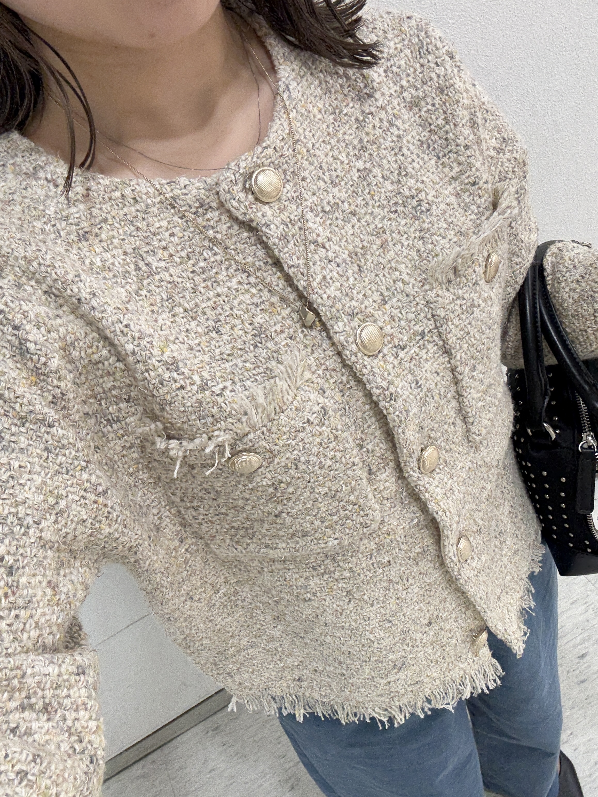 kahoさんの「INDIVI｜【華やか／ラメ】ミックスツイード ニットジャケット」を使ったコーディネート