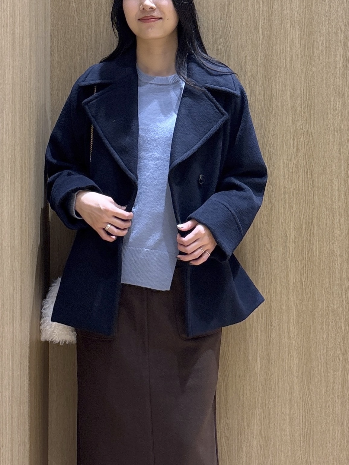 sachikoさんの「OPAQUE.CLIP｜カシミヤブレンドウール ミドルピーコート」を使ったコーディネート