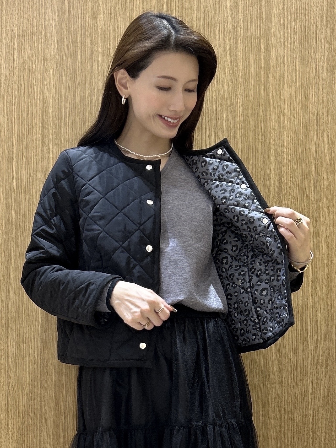 maiさんの「OPAQUE.CLIP｜ノーカラーキルティングジャケット【撥水／洗濯機OK】」を使ったコーディネート