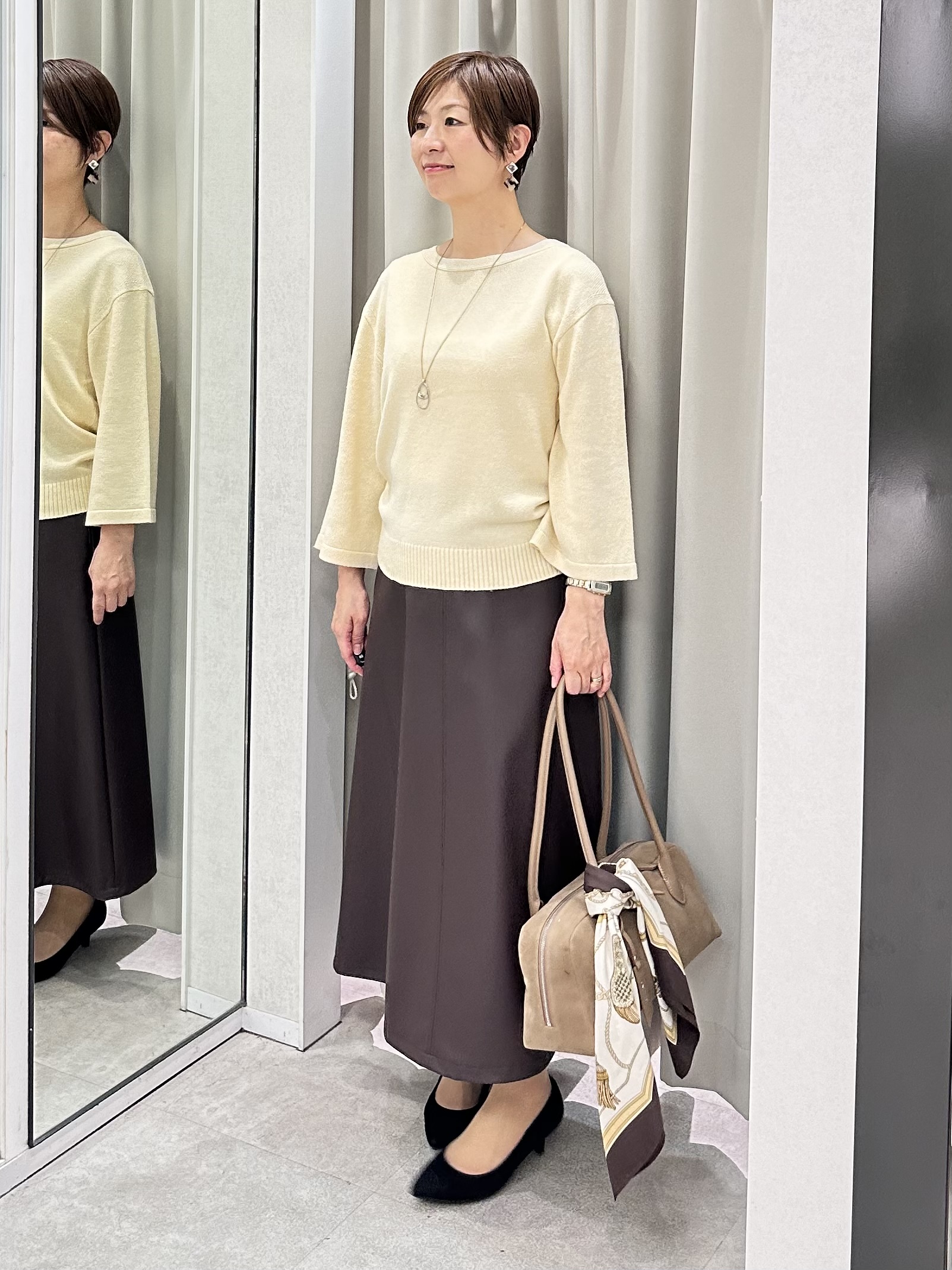 みなこさんの「UNTITLED｜【アンサンブル可/手洗い可】杢調プルオーバーニット」を使ったコーディネート