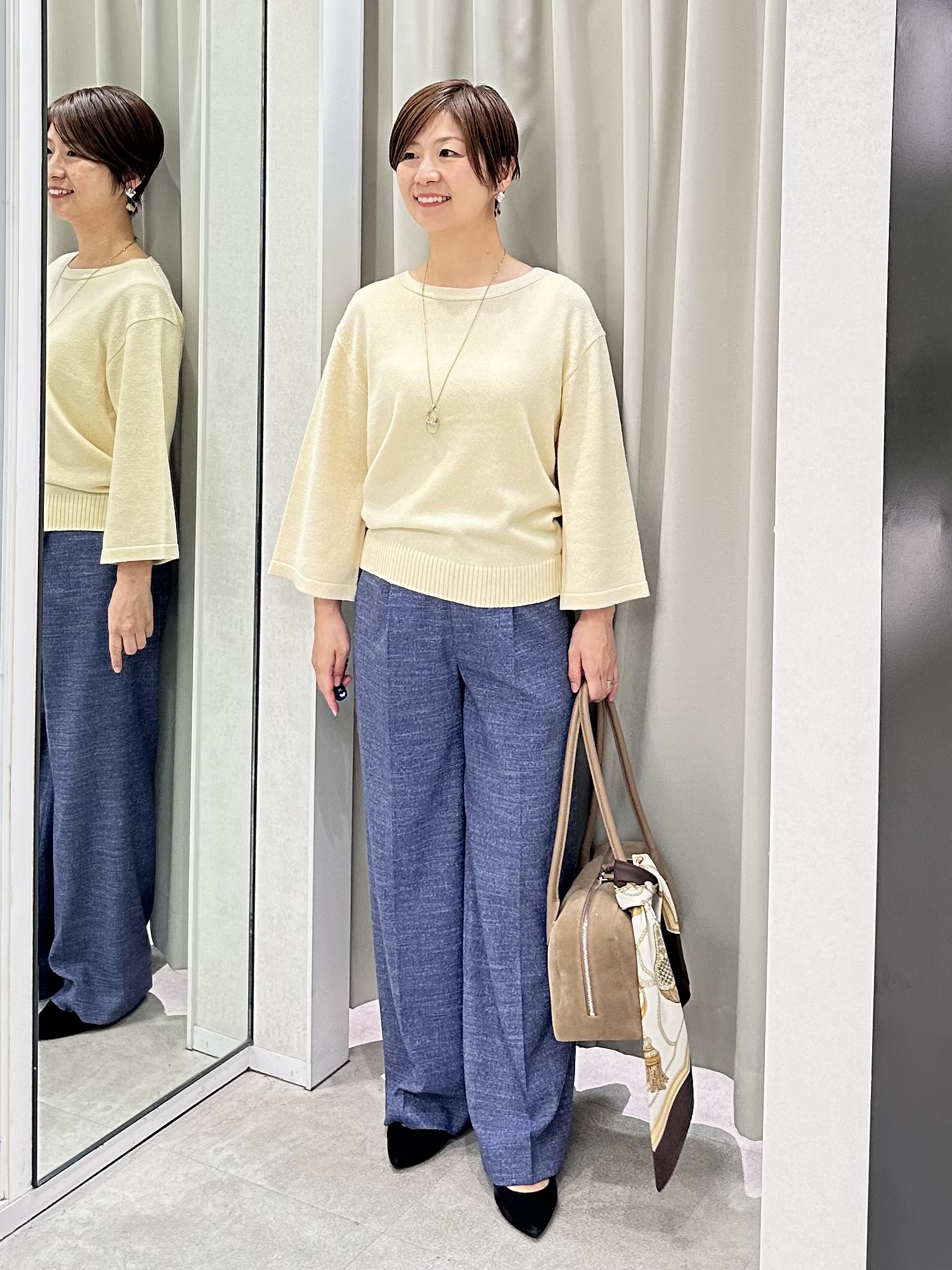 みなこさんの「UNTITLED｜【アンサンブル可/手洗い可】杢調プルオーバーニット」を使ったコーディネート