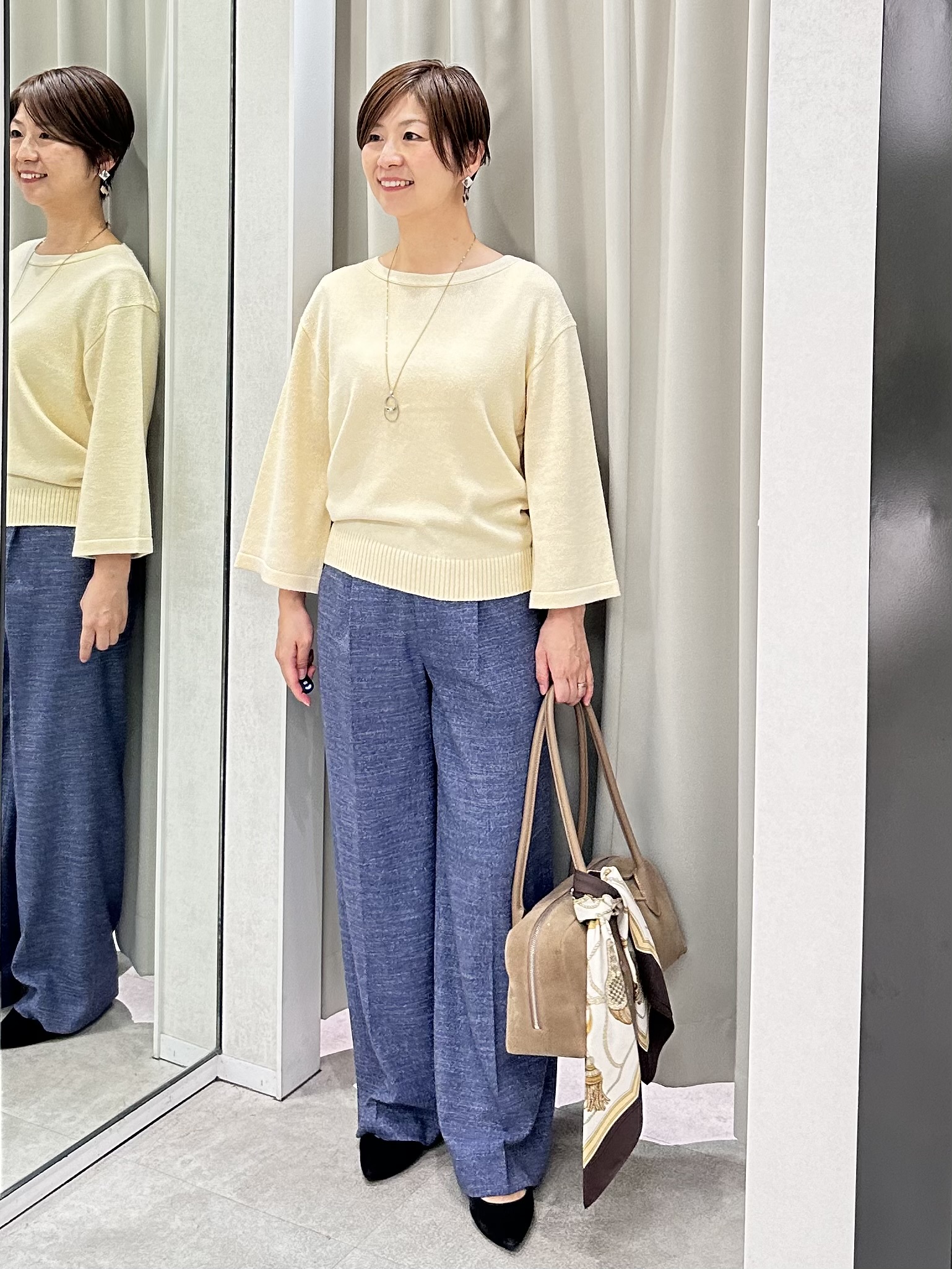 みなこさんの「UNTITLED｜【アンサンブル可/手洗い可】杢調プルオーバーニット」を使ったコーディネート