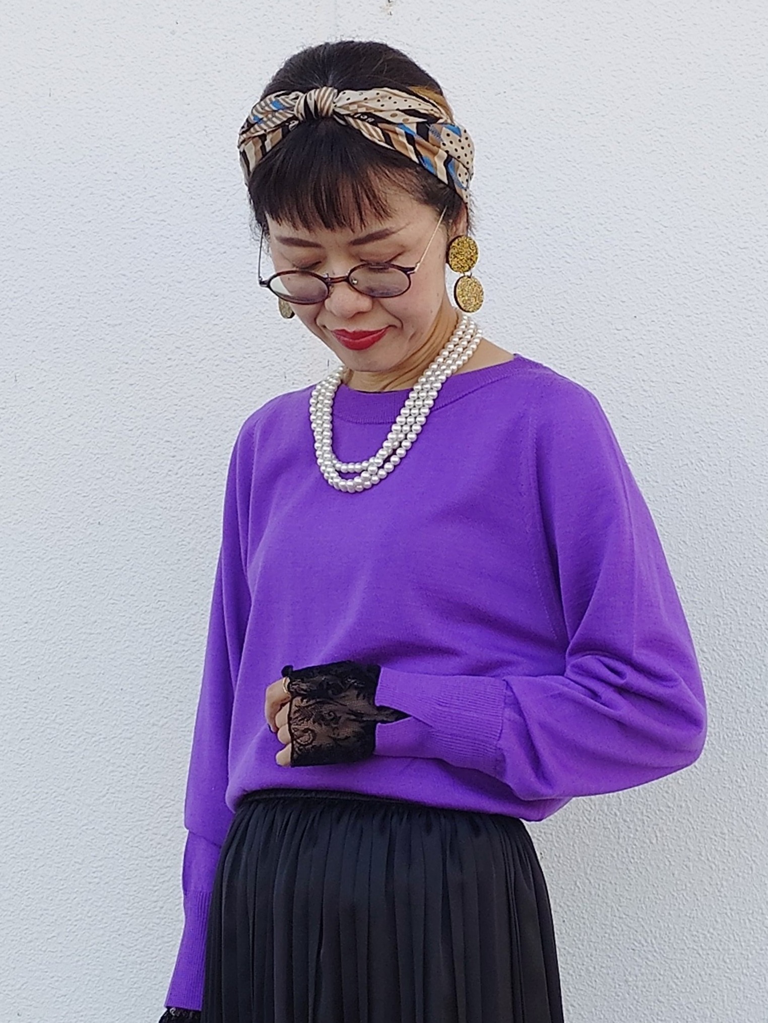 MUTSUKOさんの「UNTITLED｜【アンサンブル可能/オンオフ使える】シルクウールカシミヤプルオーバー」を使ったコーディネート